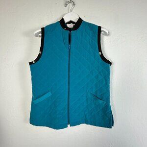 Peterpopovitch Womens Quilted Sleeveless Vest Medium Teal Black Trim Packable